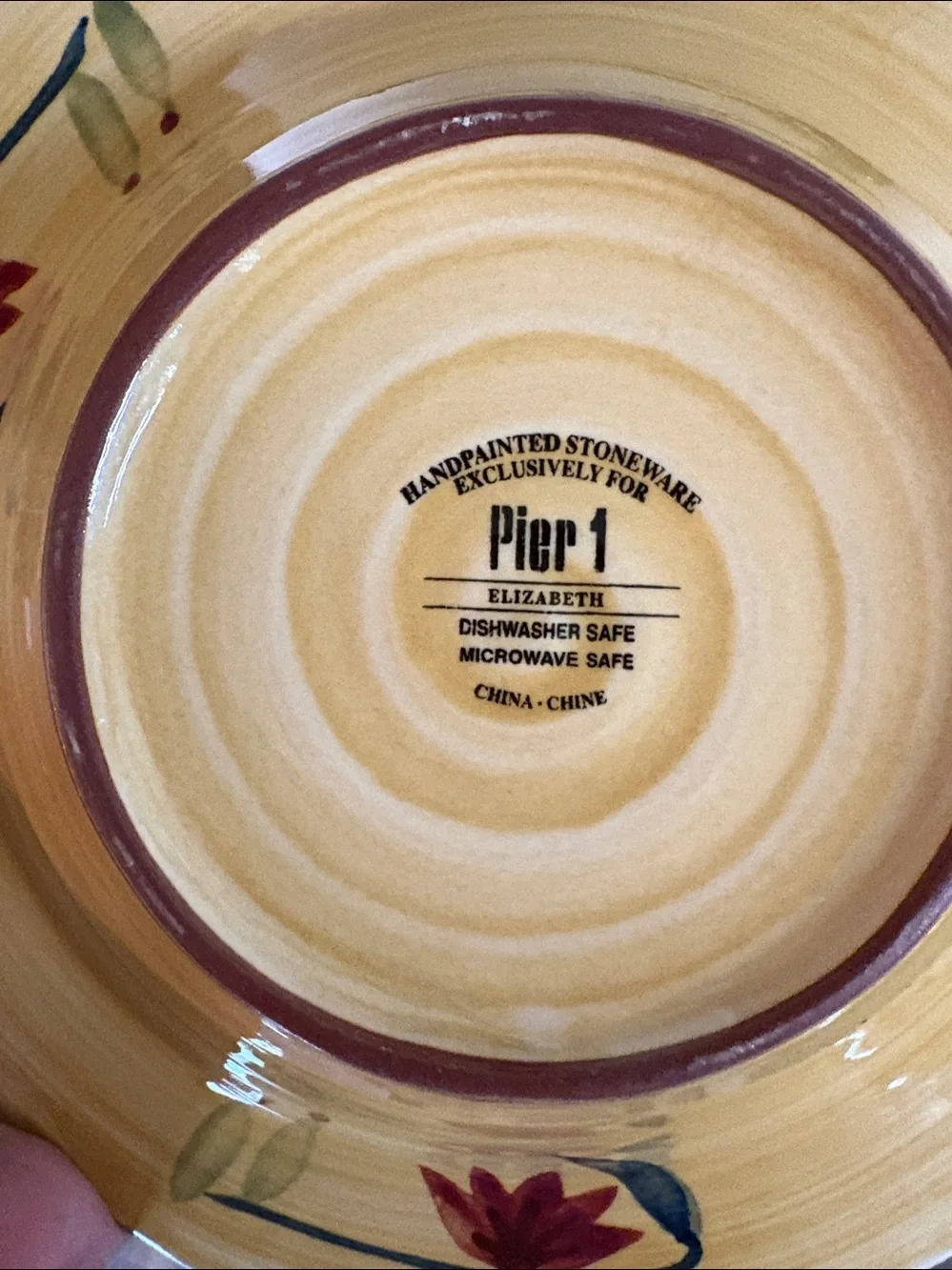 Pier 1 Set of Two Handpainted Stoneware Bowl - Yellow, Purple, Red